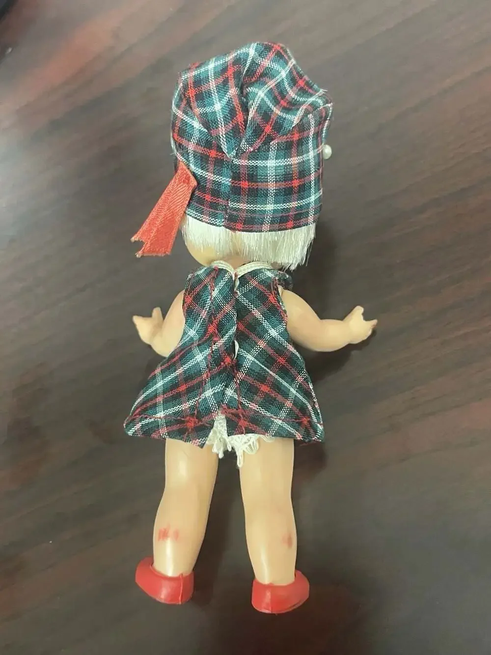 Vintage 1964 Remco Heidi Pocketbook Doll in Tartan Plaid Dress and Matching Hat